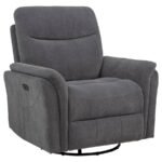 ADLER UPHOLSTERED POWER SWIVEL GLIDER RECLINER CHARCOAL GREY - Image 4