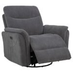 ADLER UPHOLSTERED POWER SWIVEL GLIDER RECLINER CHARCOAL GREY