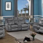 CONRAD 3-PIECE UPHOLSTERED PADDED ARM MOTION SOFA SET GREY