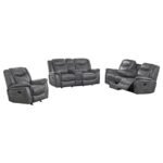CONRAD 3-PIECE UPHOLSTERED PADDED ARM MOTION SOFA SET GREY - Image 3