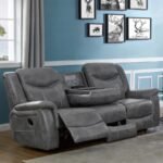 CONRAD UPHOLSTERED PADDED ARM MOTION SOFA GREY - Image 2