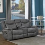 CONRAD UPHOLSTERED PADDED ARM GLIDER LOVESEAT GREY - Image 2