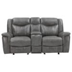 CONRAD UPHOLSTERED PADDED ARM GLIDER LOVESEAT GREY - Image 6