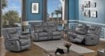 CONRAD UPHOLSTERED PADDED ARM GLIDER RECLINER GREY - Image 12