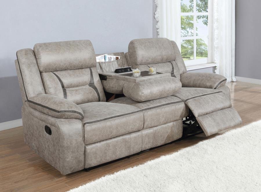 651351_02x900.jpg GREER UPHOLSTERED MOTION RECLINING SOFA TAUPE - Image 1