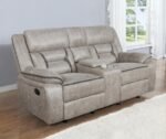 GREER UPHOLSTERED MOTION RECLINING LOVESEAT TAUPE - Image 2