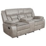 GREER UPHOLSTERED MOTION RECLINING LOVESEAT TAUPE - Image 3