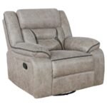 GREER UPHOLSTERED SWIVEL GLIDER RECLINER CHAIR TAUPE