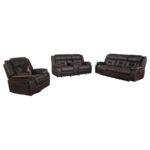 GREER 3-PIECE UPHOLSTERED RECLINING SOFA SET BROWN - Image 2