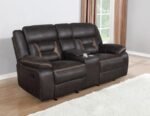 GREER UPHOLSTERED MOTION RECLINING LOVESEAT BROWN - Image 2