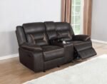 GREER UPHOLSTERED MOTION RECLINING LOVESEAT BROWN - Image 3