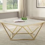 MERYL SQUARE FAUX MARBLE TOP COFFEE TABLE WHITE AND GOLD - Image 2