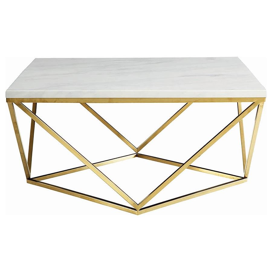 700846_02x900.jpg MERYL SQUARE FAUX MARBLE TOP COFFEE TABLE WHITE AND GOLD - Image 1