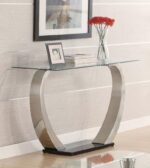 PRUITT GLASS TOP METAL BASE CONSOLE TABLE SATIN SILVER - Image 2