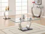 PRUITT GLASS TOP METAL BASE CONSOLE TABLE SATIN SILVER - Image 4