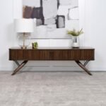 VALNA WOOD 71-INCH TV STAND WITH SLIDING DOORS WALNUT - Image 2