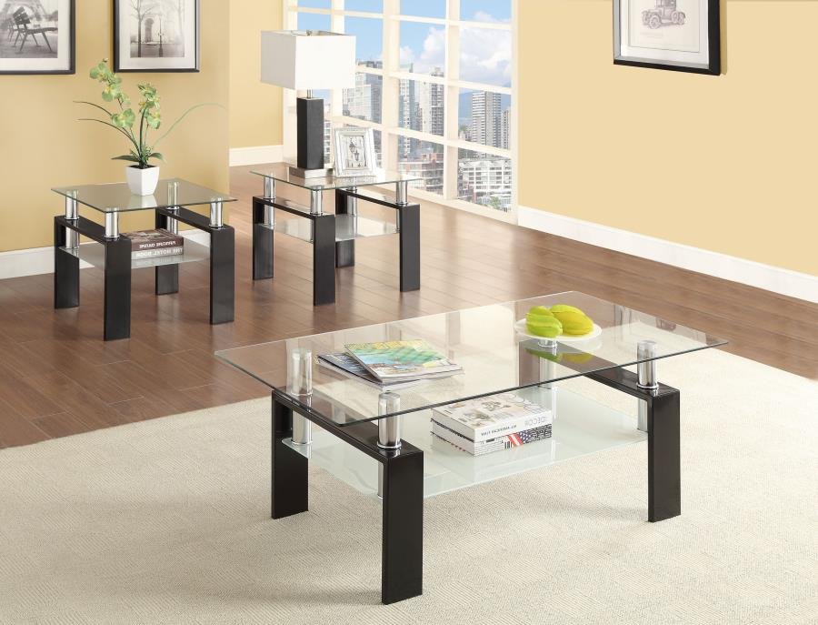 702288-S3_01x900.jpg DYER 3-PIECE RECTANGULAR COFFEE AND END TABLE SET BLACK - Image 1