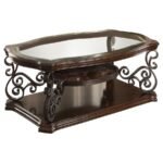 LANEY 1-SHELF GLASS TOP RECTANGULAR COFFEE TABLE DEEP MERLOT