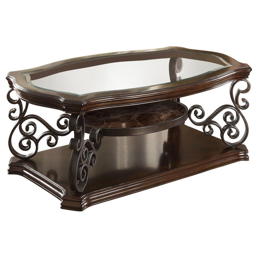 702448_02x900.jpg LANEY 1-SHELF GLASS TOP RECTANGULAR COFFEE TABLE DEEP MERLOT - Image 1