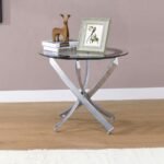 BROOKE ROUND GLASS TOP SIDE END TABLE METAL BASE CHROME - Image 2