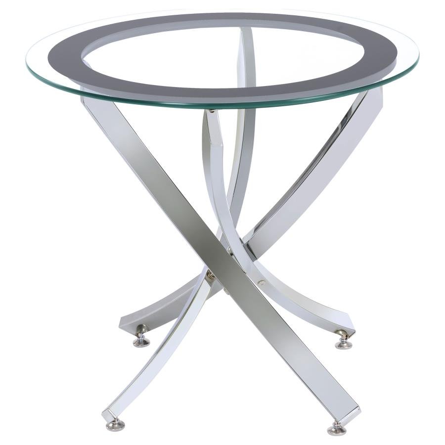702587_02x900.jpg BROOKE ROUND GLASS TOP SIDE END TABLE METAL BASE CHROME - Image 1