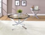 BROOKE ROUND GLASS TOP SIDE END TABLE METAL BASE CHROME - Image 4