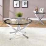 BROOKE 2-PIECE ROUND COFFEE AND END TABLE SET CHROME
