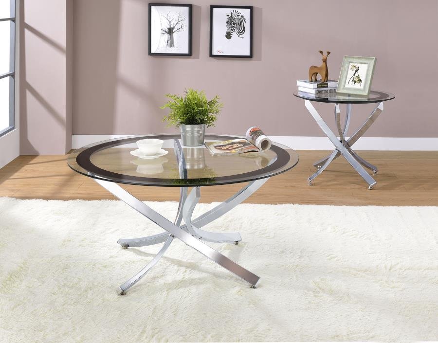 702588-S2_01x900.jpg BROOKE 2-PIECE ROUND COFFEE AND END TABLE SET CHROME - Image 1