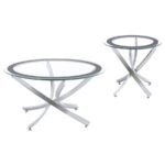 BROOKE 2-PIECE ROUND COFFEE AND END TABLE SET CHROME - Image 2