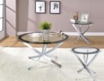 BROOKE 3-PIECE ROUND COFFEE AND END TABLE SET CHROME
