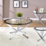BROOKE 3-PIECE ROUND COFFEE AND END TABLE SET CHROME