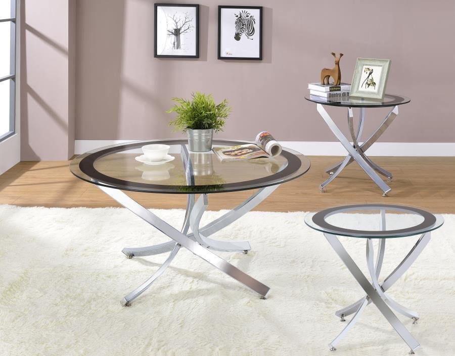 702588-S3_01x900.jpg BROOKE 3-PIECE ROUND COFFEE AND END TABLE SET CHROME - Image 1