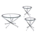BROOKE 3-PIECE ROUND COFFEE AND END TABLE SET CHROME - Image 2