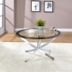 BROOKE ROUND GLASS TOP COFFEE TABLE METAL BASE CHROME - Image 2