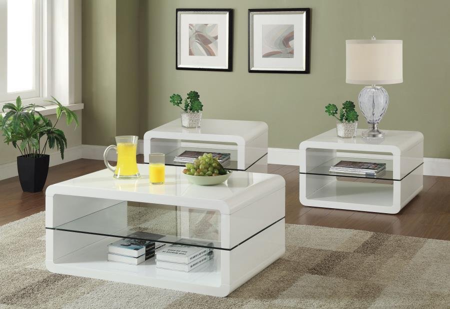 703268-S3_01x900.jpg ELANA 3-PIECE COFFEE AND END TABLE SET WHITE HIGH GLOSS - Image 1