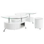 BUCKLEY 3-PIECE COFFEE TABLE AND STOOLS SET WHITE HIGH GLOSS