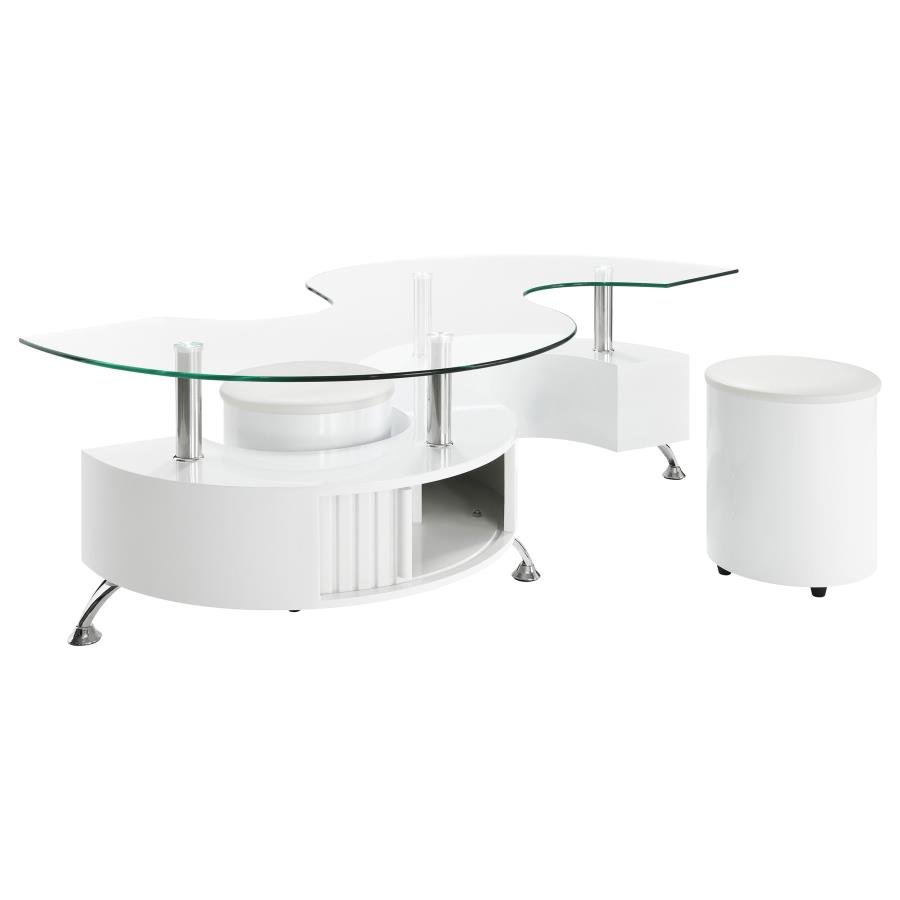 703400_02x900.jpg BUCKLEY 3-PIECE COFFEE TABLE AND STOOLS SET WHITE HIGH GLOSS - Image 1