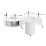 BUCKLEY 3-PIECE COFFEE TABLE AND STOOLS SET WHITE HIGH GLOSS - Image 3