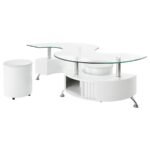 BUCKLEY 3-PIECE COFFEE TABLE AND STOOLS SET WHITE HIGH GLOSS - Image 4