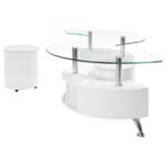 BUCKLEY 3-PIECE COFFEE TABLE AND STOOLS SET WHITE HIGH GLOSS - Image 5