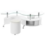 BUCKLEY 3-PIECE COFFEE TABLE AND STOOLS SET WHITE HIGH GLOSS - Image 7
