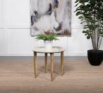 ALDIS ROUND MARBLE TOP SIDE END TABLE WHITE AND NATURAL - Image 2