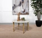 ALDIS ROUND MARBLE TOP COFFEE TABLE WHITE AND NATURAL - Image 2