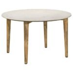 ALDIS ROUND MARBLE TOP COFFEE TABLE WHITE AND NATURAL