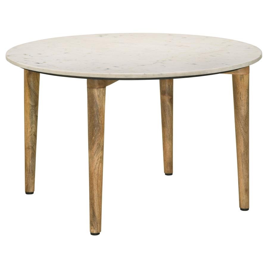 703718_02x900.jpg ALDIS ROUND MARBLE TOP COFFEE TABLE WHITE AND NATURAL - Image 1