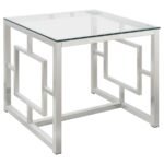 MERCED SQUARE GLASS TOP SIDE END TABLE NICKEL