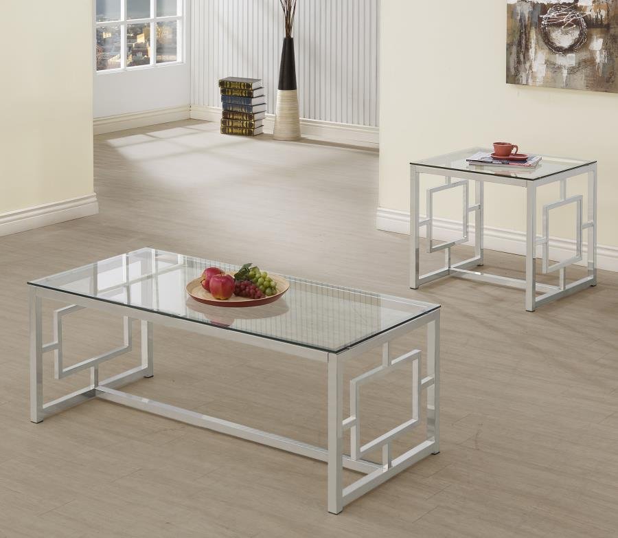703738-S2_01x900.jpg MERCED 2-PIECE RECTANGULAR COFFEE AND END TABLE SET NICKEL - Image 1