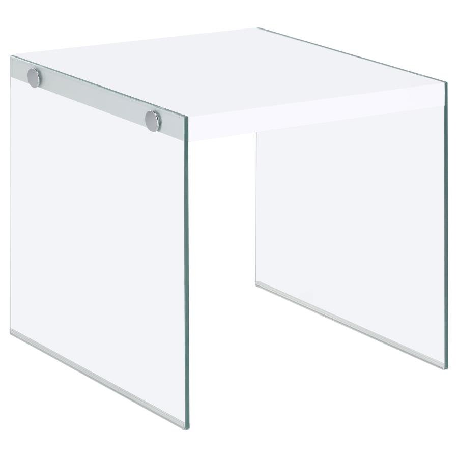 704147_02x900.jpg OPAL SQUARE GLASS FRAME SIDE END TABLE WHITE HIGH GLOSS - Image 1
