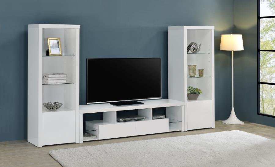 704251-SET_01x900.jpg JUDE 3-PIECE 71-INCH TV ENTERTAINMENT CENTER WHITE HIGH GLOSS - Image 1