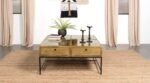 STEPHIE 4-DRAWER SQUARE GLASS TOP COFFEE TABLE HONEY BROWN - Image 2